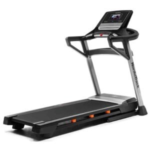 Bėgimo takelis NORDICTRACK T 7.5 S su ekranu, juodos spalvos, pastatomas, reguliuojamas aukštis, rankenos įsikibti